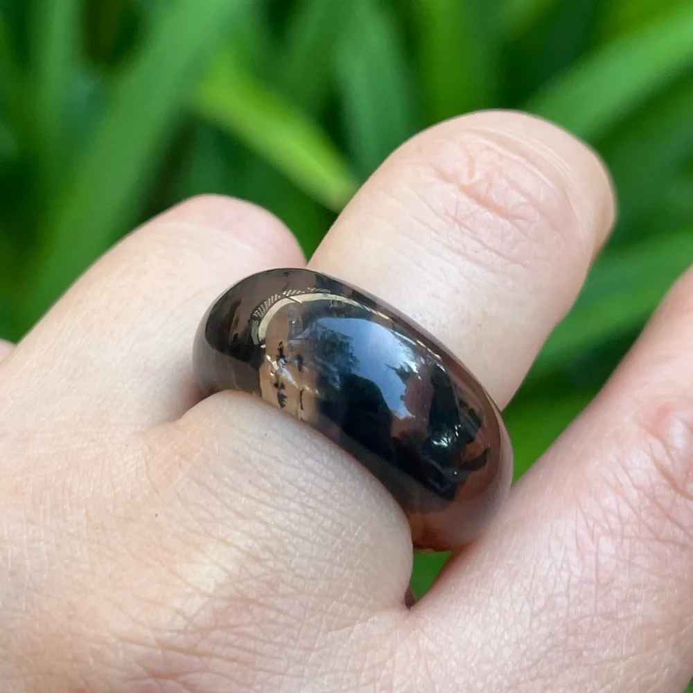 Size‎ 7.5 Natural Translucent Dendritic Scenery Agate Band Ring 0032